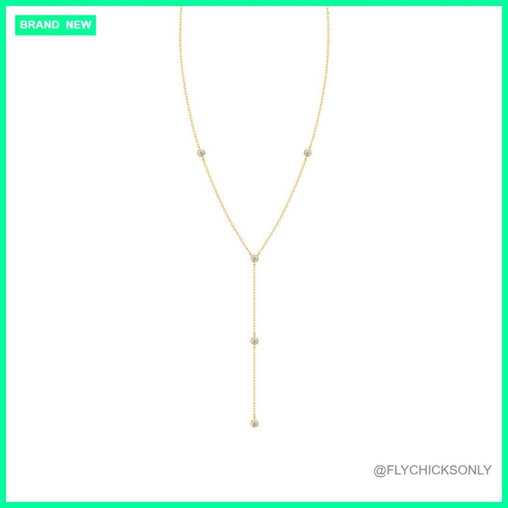 14K Gold Plated Y Necklace with Cubic Zirconia, Adjustable Chain
